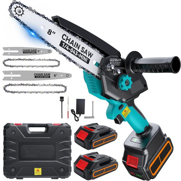 8 Inch Cordless Mini Chainsaw with 2 Batteries, Wood Cutting Tool for Men