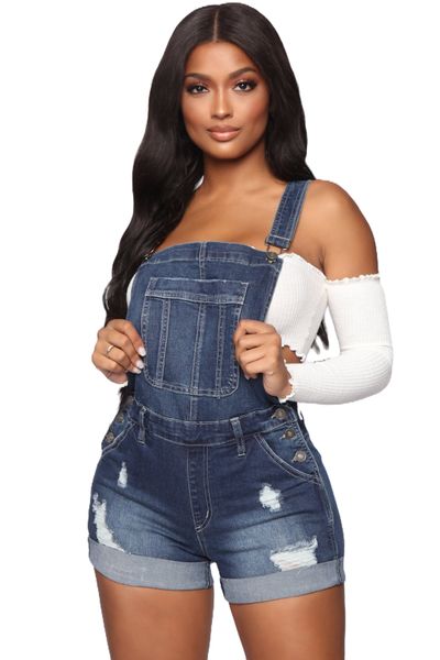 Casual Ripped, Denim Short Overalls For Women