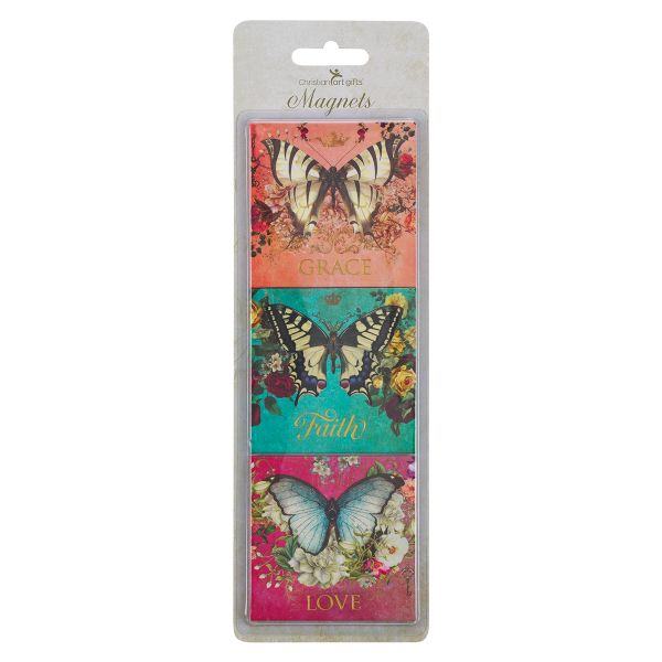 Magnet Set - Grace, Hope, Love, Butterflies, Set Of 3