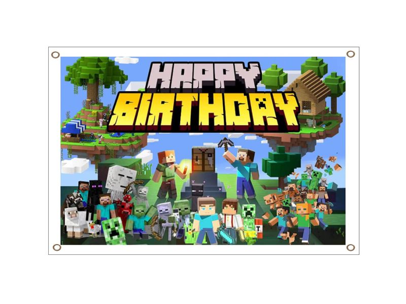 Mine Craft Birthday Banner - PVC Banner 1.3mx900mm