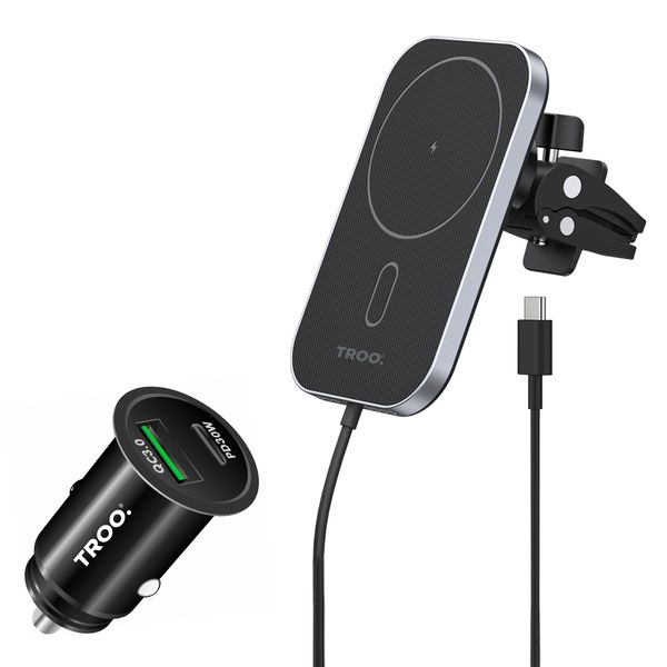 TROO Certified PD48W Fast Car Charger Type-C MagSafe Wireless Airvent Mount