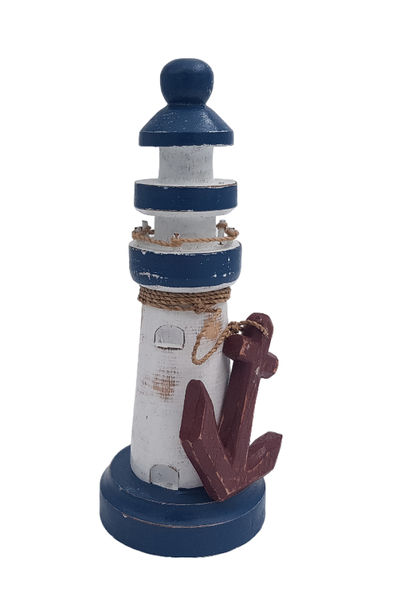 Wood lighthouse red anchor with rope (20cm)