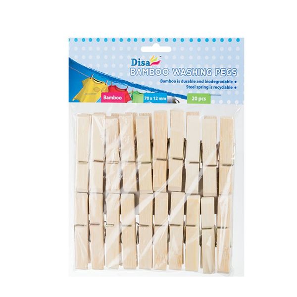 Washing Pegs - Home Accessories - Bamboo - 70mm - 20 Piece - 4 Pack
