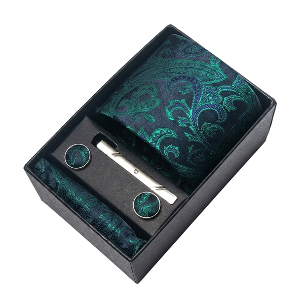 Paisley Necktie Set with Matching Cufflinks and Accessories
