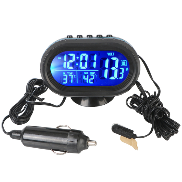 Interior Accessories 3 in 1 Car Voltmeter Thermometer Clock 12V/24V