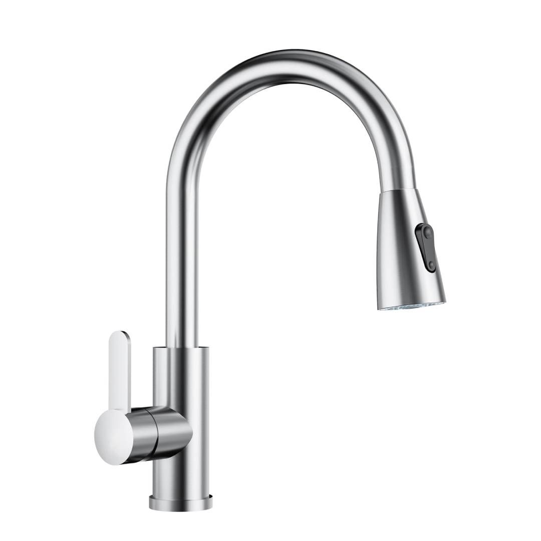 Pull-out kitchen mixer for hot and cold water - Silver
