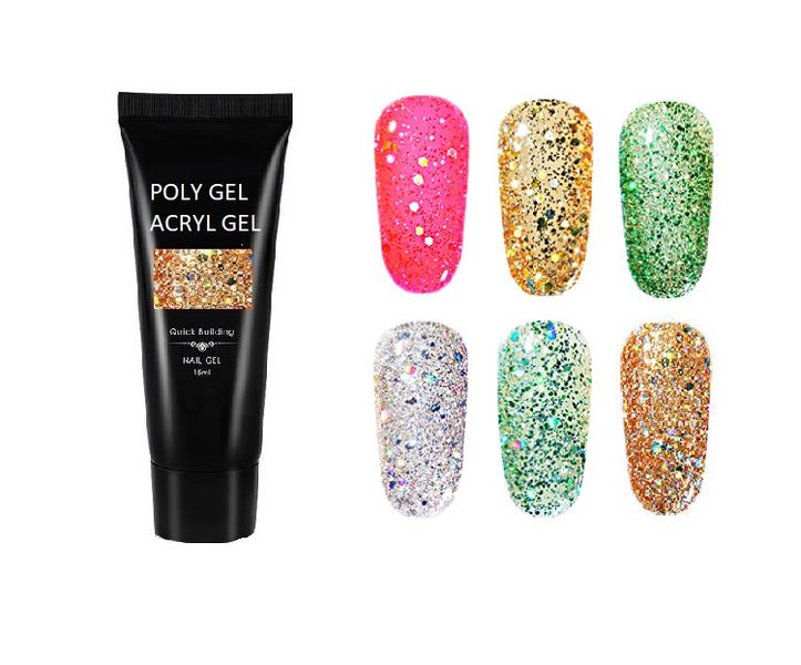 6 Piece Laser Diamond Glitter Polygel Set