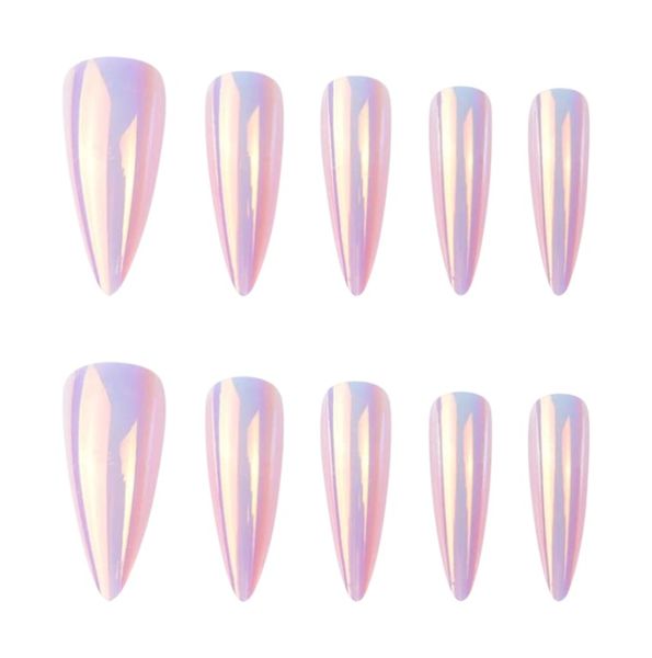 Iridescent Pearl Coffin Shape Press-On Nail Set - Pink