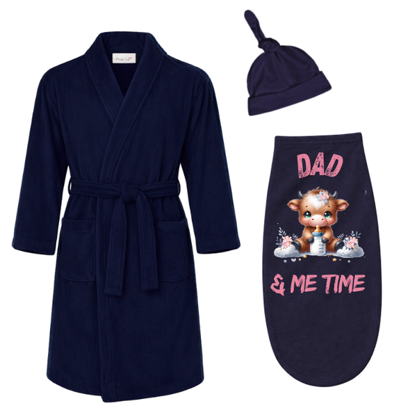 Baby &amp; Dad -Winter Gown &amp; Baby Swaddle Cocoon-Eng-Highland Cow Girl