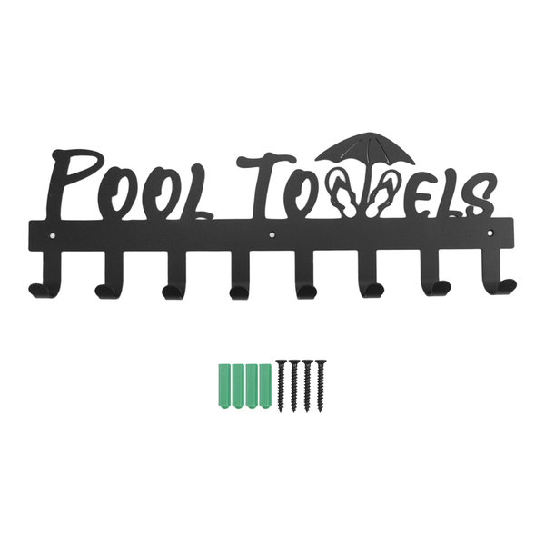 Pool Towel Rack with 8 Hooks, Towel Holder Wall Mounted