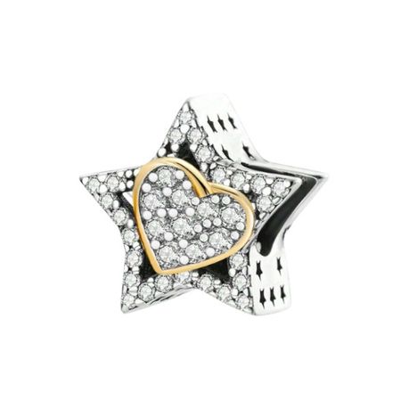 925 Sterling Silver Star-Shaped Charm With Heart & Zirconia Stones - Silver Image