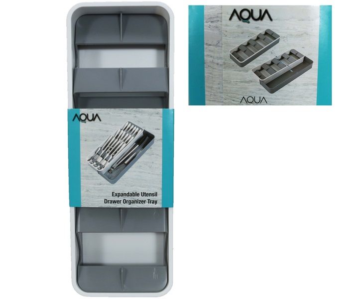 Aqua Expandable Utensil Drawer Organizer Tray