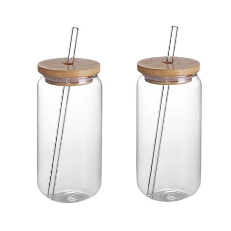 4 Set Coke Cup Glasses with Bamboo Lids and Glass Straw Reusable