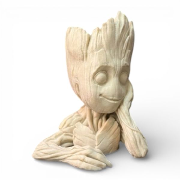 Baby Groot Planter Pot and Pen Holder - Wood-Look Desk Organizer &amp; Figurine