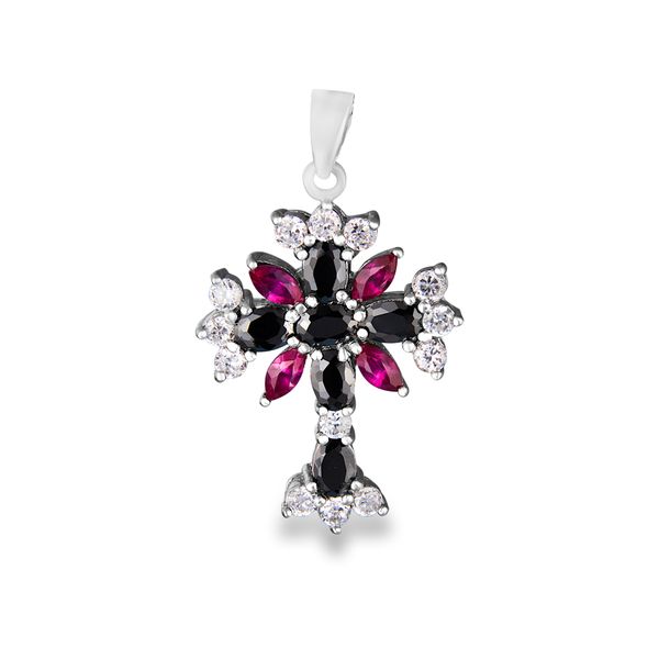 Silver Cz Stones Cross Pendant (PE-472)