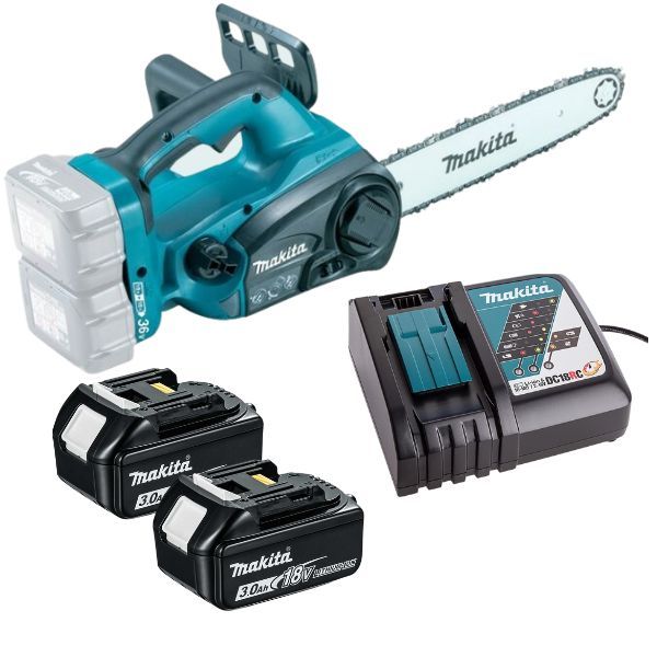 Makita - Cordless Chainsaw (DUC302Z) with 2 x 3.0Ah Batteries and Charger