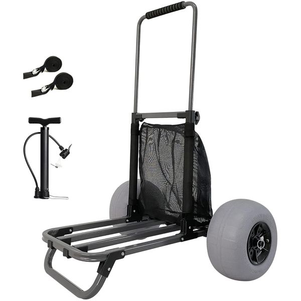 Collapsible Beach Trolley Cart with Tie-Down Straps, Pump &amp; Mesh Bag.