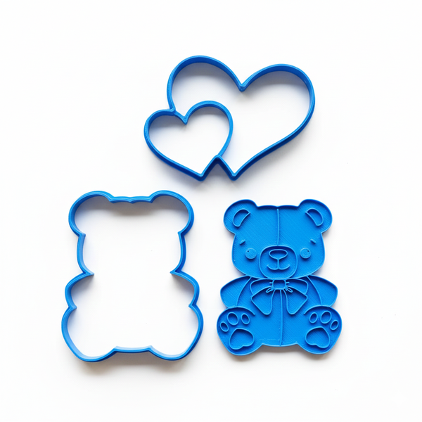 Valentine's Teddy Bear &amp; Heart Cookie Cutter &amp; Fondant Stamp Set-Medium