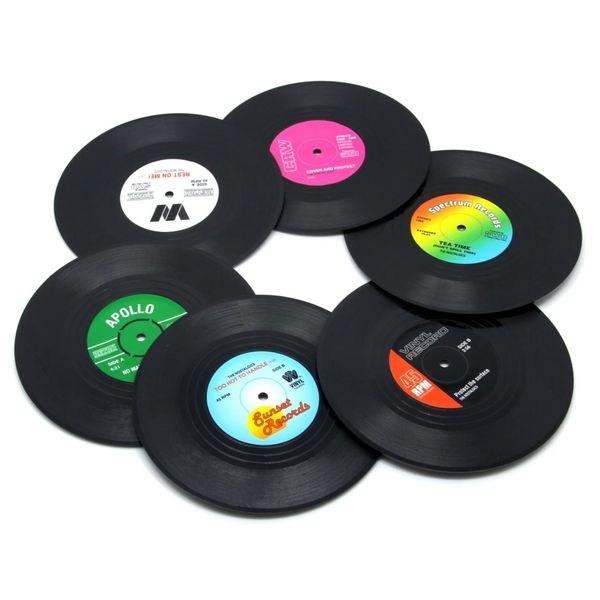 Rockabilly Vinyl Record Disk Drink Coasters Cup Mat - 6 Pieces