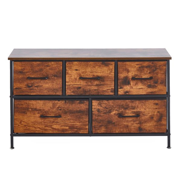 Retro Wood-Grain Metal Frame Nylon Storage Cabinet