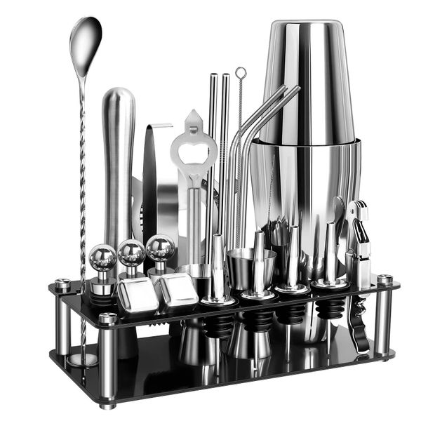 23 Pieces Silver Stainless steel Cocktail Barware Tool Set