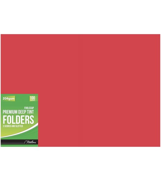 Red Board Folder 2 Fold Foolscap 204gsm - Pack 100