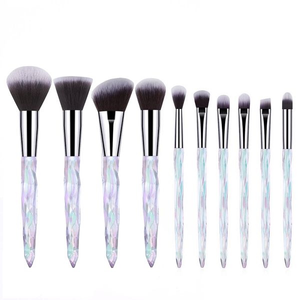 Acrylic Handle Series Professional 10 Piece Cosmetic Brush Set -Pink &amp; Blue