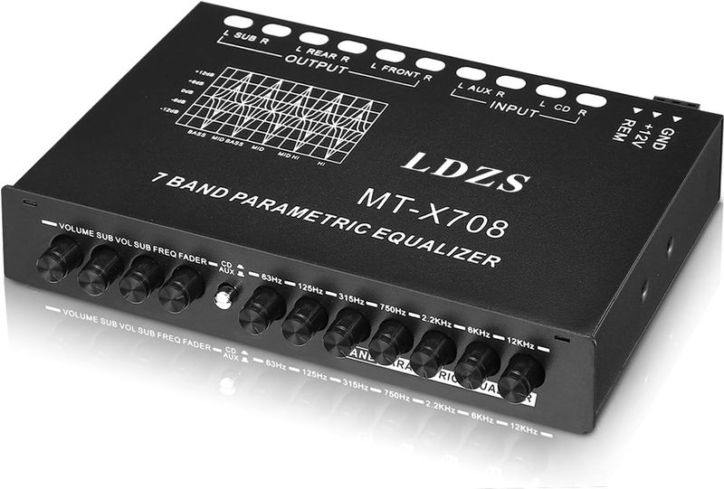 7-Band Car Audio Equalizer, Adjustable 7 Bands EQ Car Amplifier with CD/AUX
