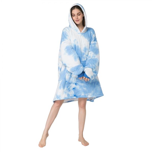 Tie Dye Oversized Hoodie Blanket White Blue