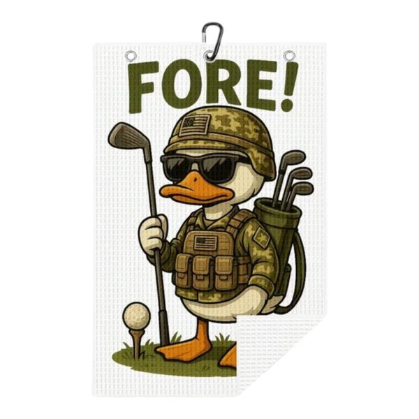 Golf Towel (Microfiber) - Funny "FORE!" Tactical Duck Novelty Design