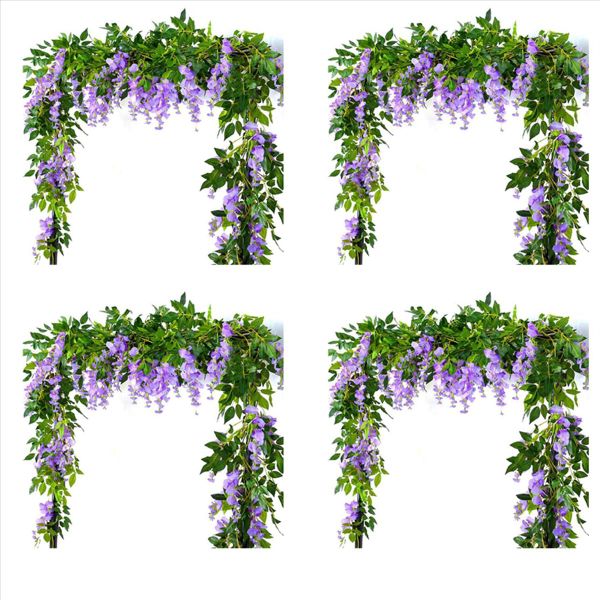 2Pcs 7Ft/Pcs Artificial Wisteria Vine Flower Garland Wisteria Purple