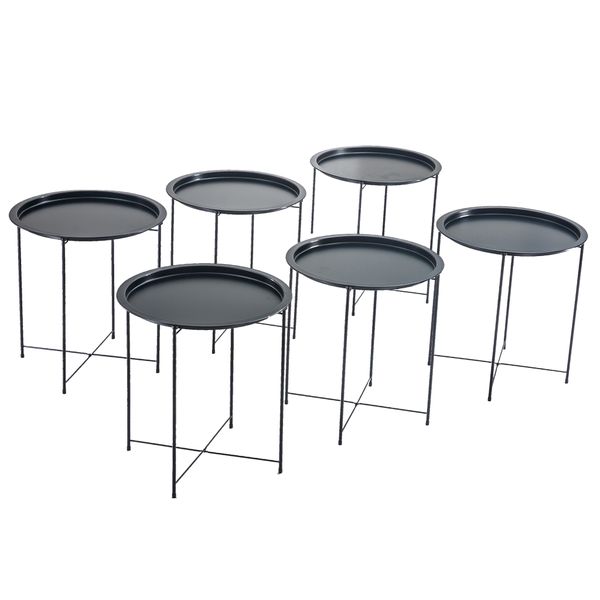 Round End Table Sofa Side Table Portable Metal Coffee Table Set of 6