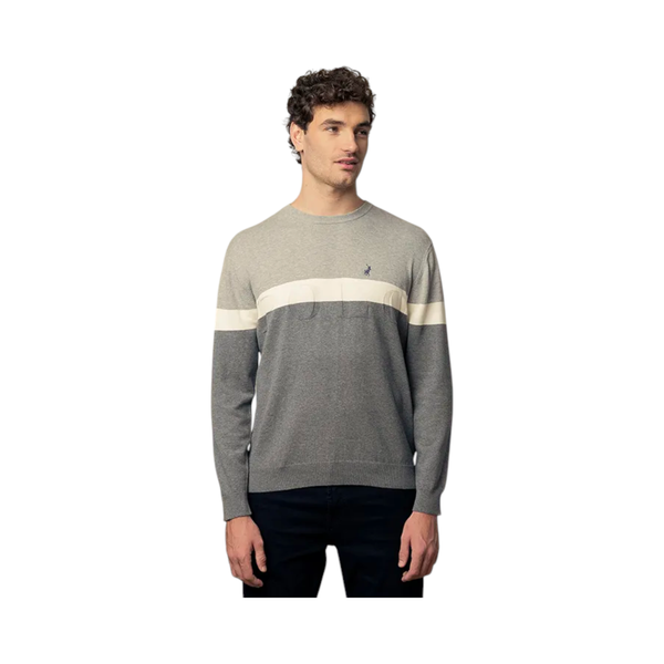 Polo Mens Colourblock Long Sleeve Knitwear - Grey Melange