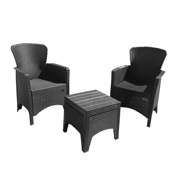 3-Piece Outdoor Patio Furniture Set - Rattan-Style Table and Armchairs