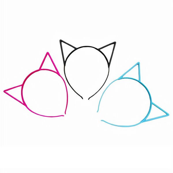 Plastic Cat Ears Alice Bands (Set of 3) Pink, Blue &amp; Black