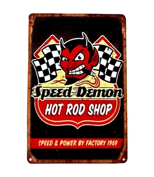 SPEED DEMON Hot Rod Shop Retro Style Metal Bar Sign for Cafe Bar Wall Decor