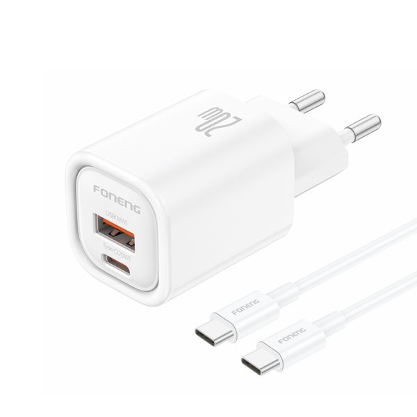 PD 20W + QC3.0 USB A+C Fast Charger With Type-C To Type-C Cable