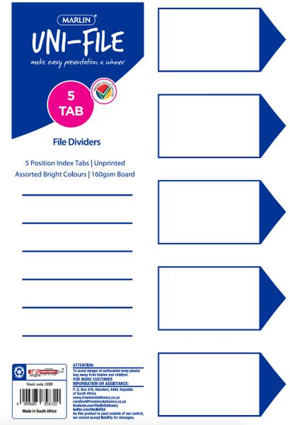 Marlin File dividers / indexes 160gsm Bright board: 5 position - 10 Pack