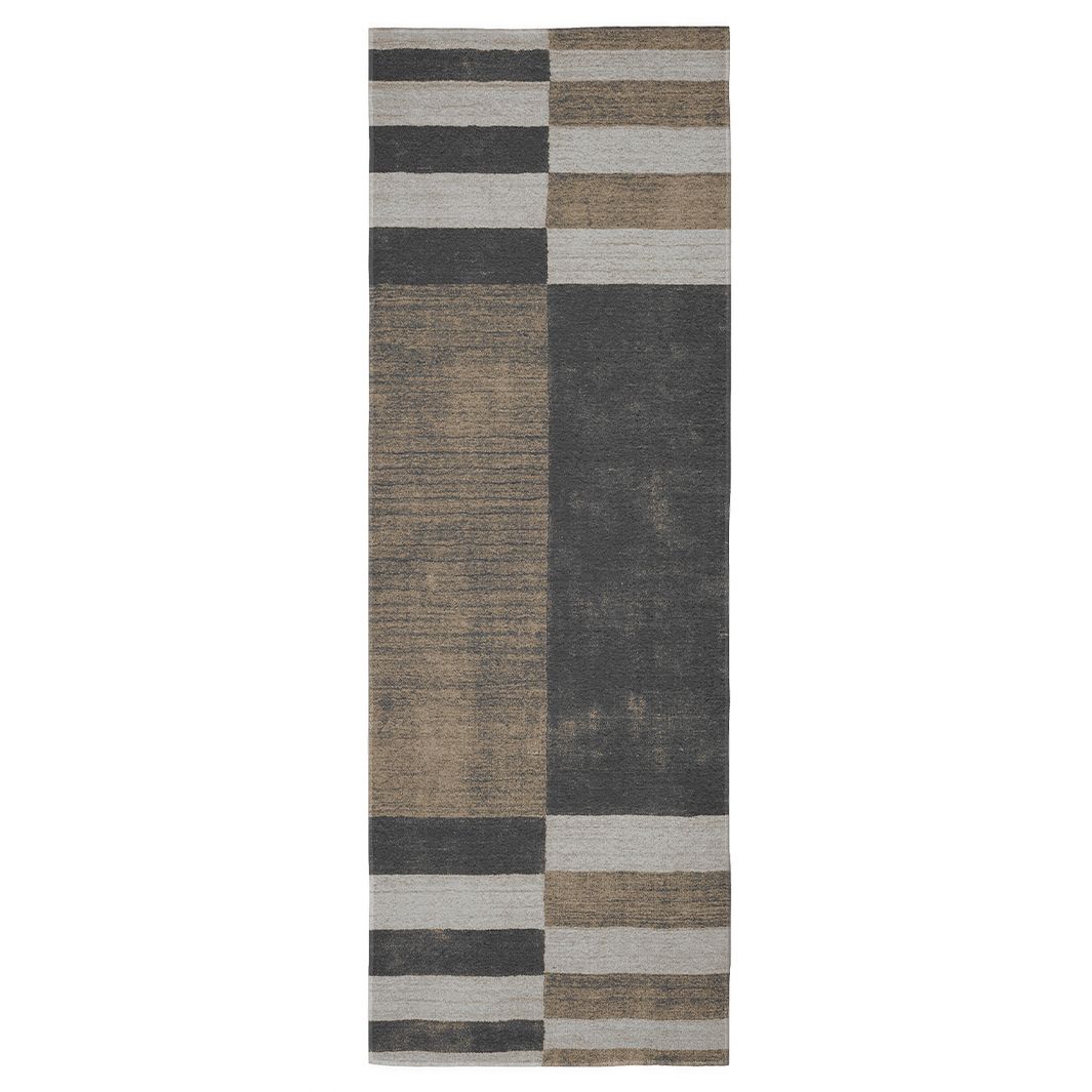 Cape Art Chenille Contemporary Black Brown Geometric Stripe Runner Rug