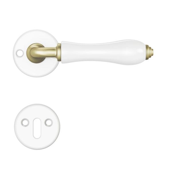 Door Handle Rosace Maya Set Square 8 Brass Brush Matt White Rose