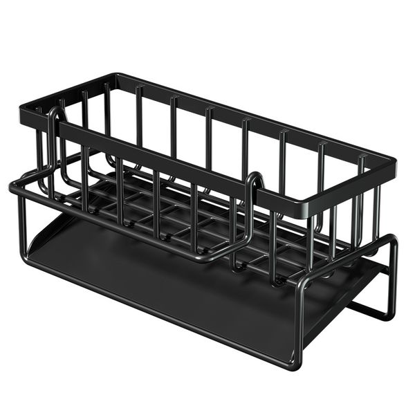 Sponge Holder for Kitchen Sink,Sink Caddy with Drip Tray,Drying Rack-Black