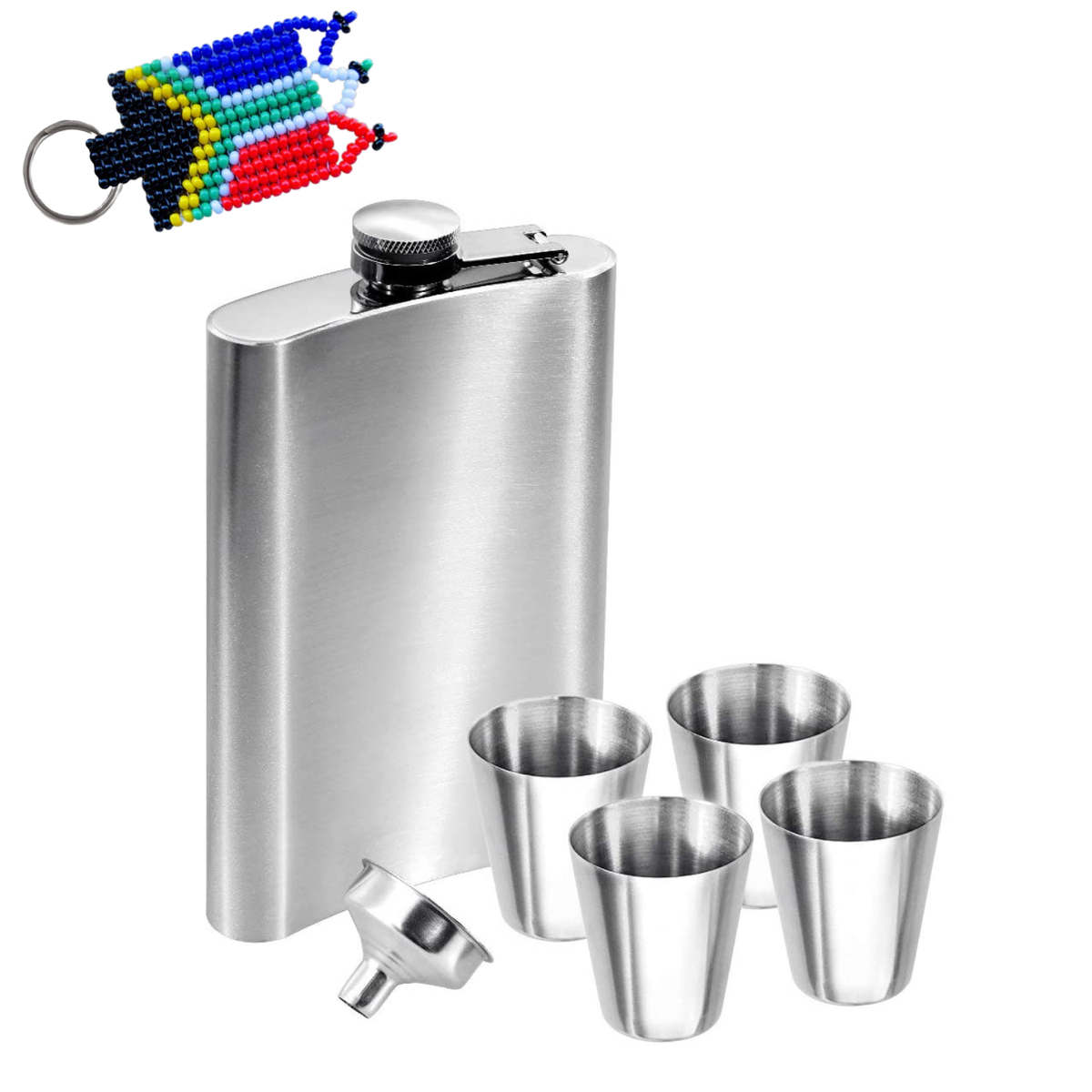 Hip Flask Silver 120ml With 4 Shot Glasses and Funnel Includes