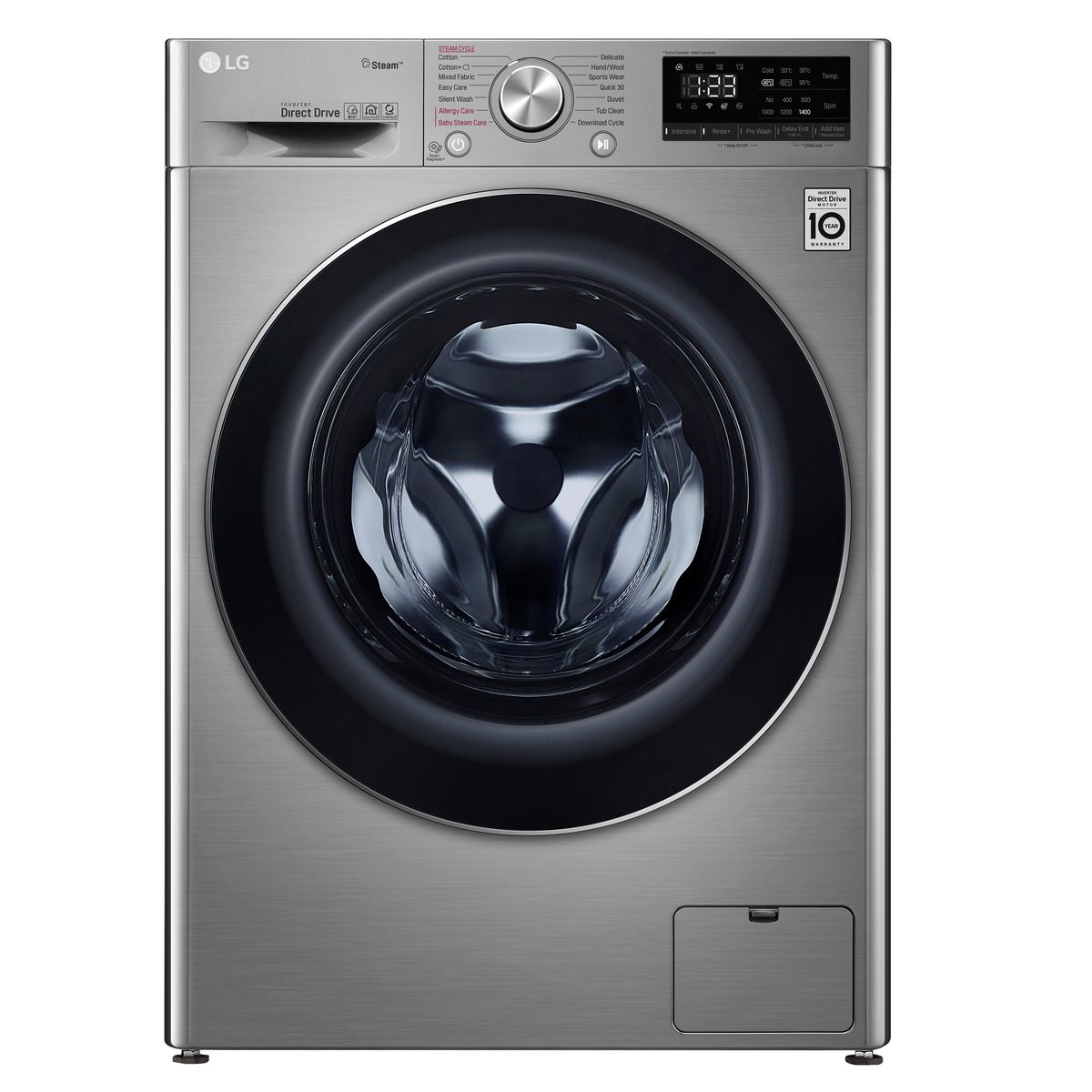 LG - LG 8.5kg Stainless Silver Front loader washing machine - F2V5GYP2TE
