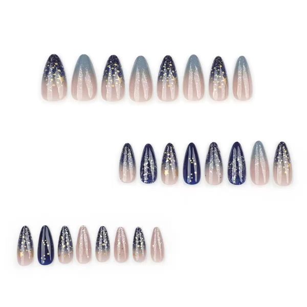 Almond Nails With Star Designs Glitter Gradient Acrylic Nails