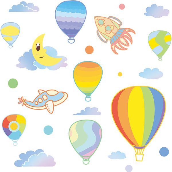 Rainbow Coloured Hot Air Balloon Kids Room Wall Art-Sticker-Decor