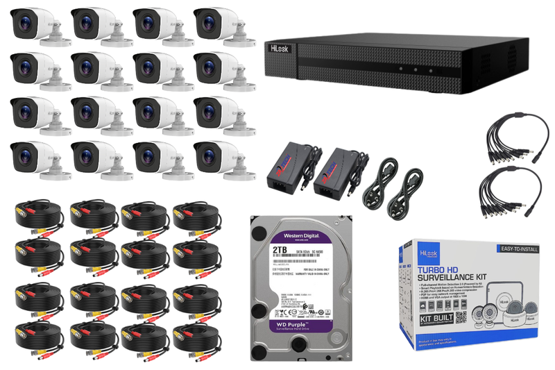 HiLook 16CH Full HD CCTV Kit 2MP Cameras, 2TB HDD, ZATECH Cable+Power