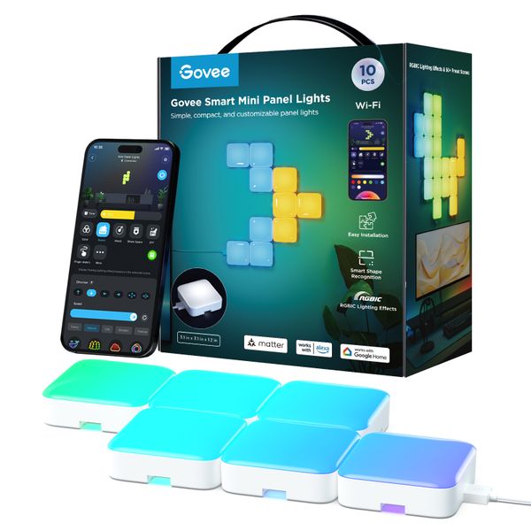 Govee Smart Mini Panel Lights (10 Pack) - Customisable RGBIC Wall Light Kit