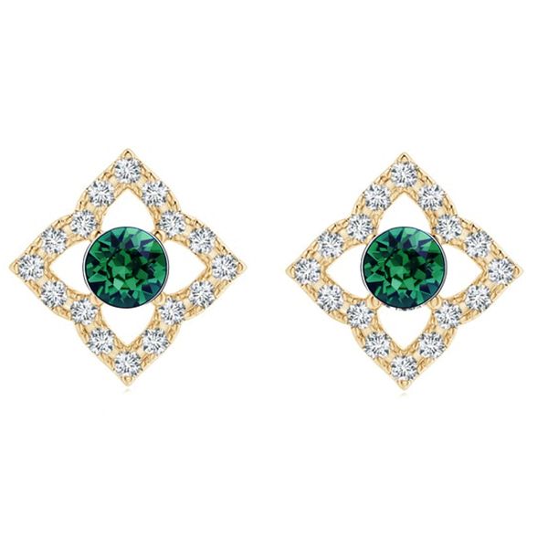 Stella Luna Clover Earrings- Swarovski Emerald Crystal Gold