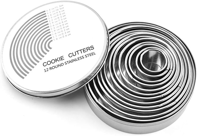Round Cookie Cake Cutter Set 12 pack Pastry Biscuit Cutters Stainless Steel