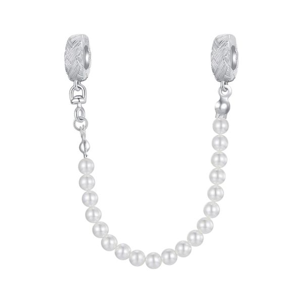 925 Sterling Silver Pearl Braided Chain Charm - Silver